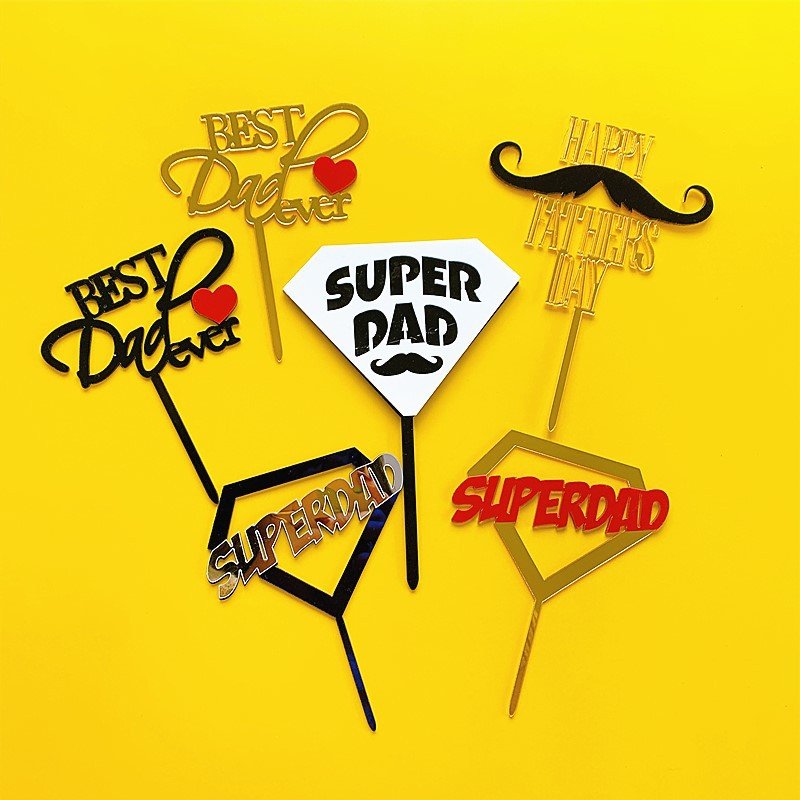 Hot Sale Acrylic Dad Birthday Cake Topper Golden Super Dad Beard Cake Decoration for Father's Day Party Cake Decorating Supplies