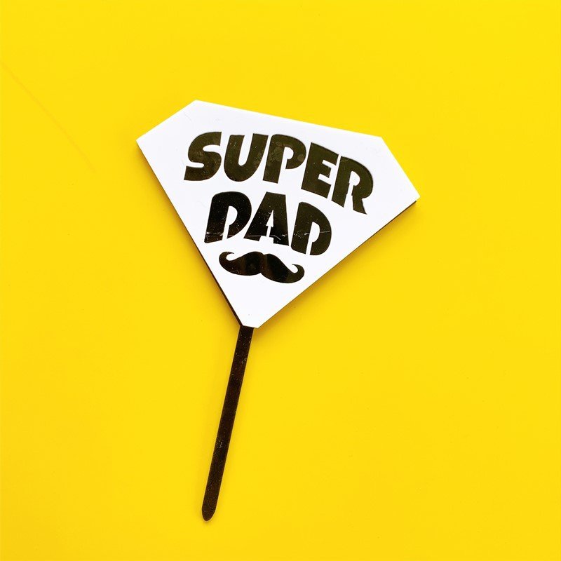 Hot Sale Acrylic Dad Birthday Cake Topper Golden Super Dad Beard Cake Decoration for Father's Day Party Cake Decorating Supplies