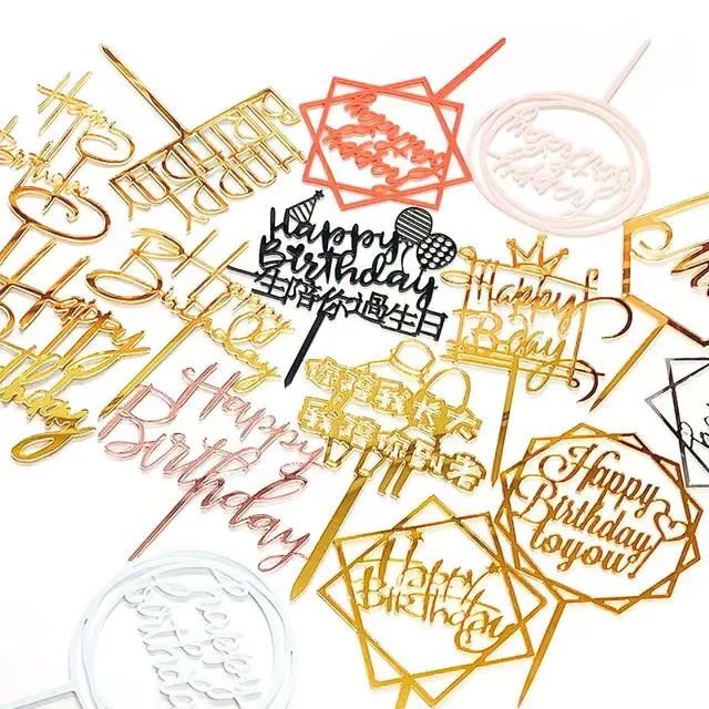 Happy Birthday Acrylic Party Cake Toppers Mirror Gold Cake Topper for Children Birthday Cake Decorations Supplies