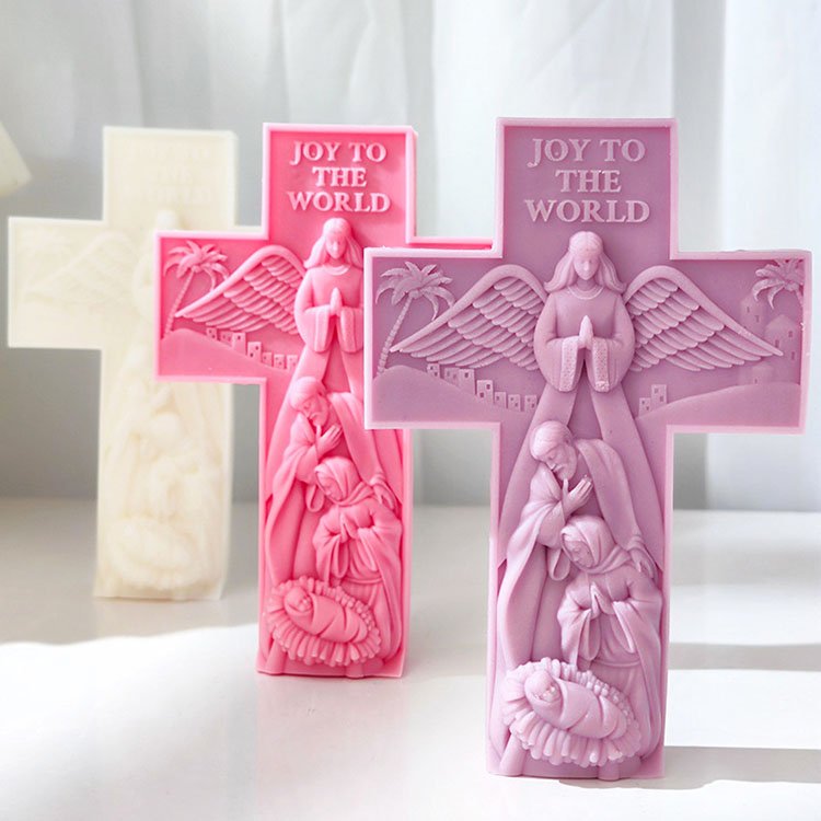 Angel Cross Silicone Candle Mold Catholic Christian Religious Statue Decorations Casting Mould DIY Aromatherapy Candle Making