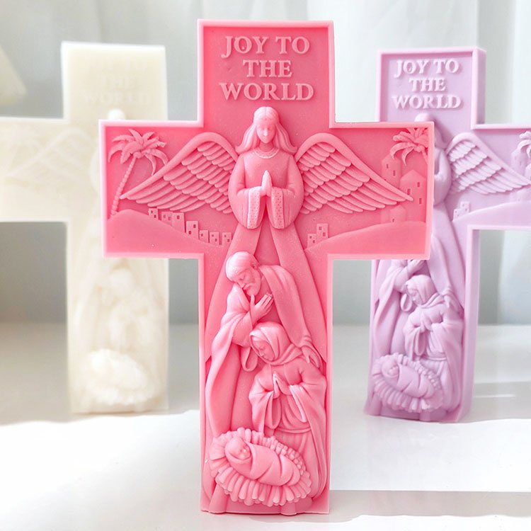 Angel Cross Silicone Candle Mold Catholic Christian Religious Statue Decorations Casting Mould DIY Aromatherapy Candle Making