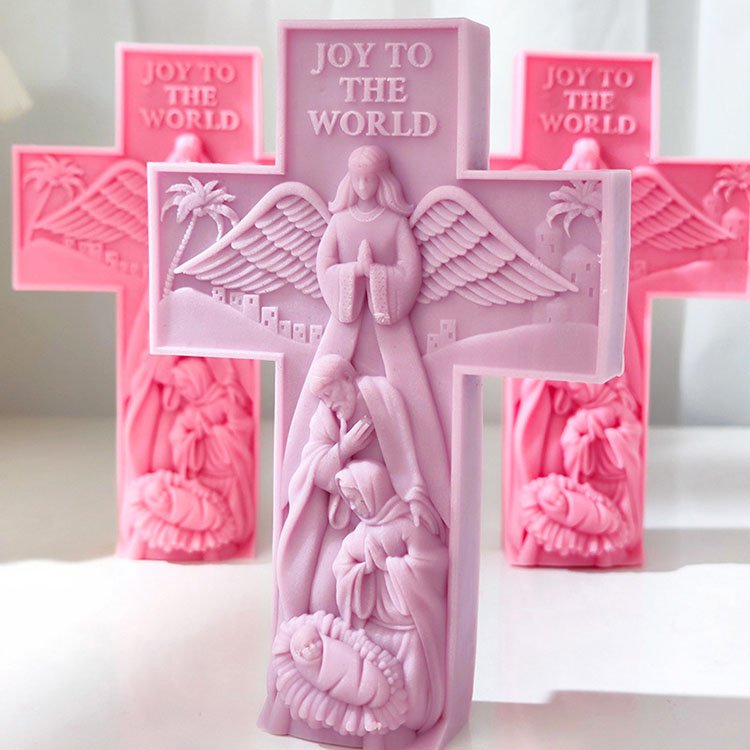 Angel Cross Silicone Candle Mold Catholic Christian Religious Statue Decorations Casting Mould DIY Aromatherapy Candle Making