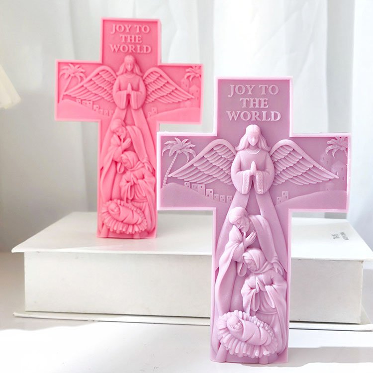 Angel Cross Silicone Candle Mold Catholic Christian Religious Statue Decorations Casting Mould DIY Aromatherapy Candle Making