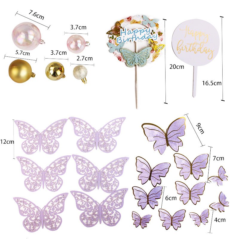 New birthday party cake decorating supplies with butterfly cake decoration for happy birthday party cake decorating set