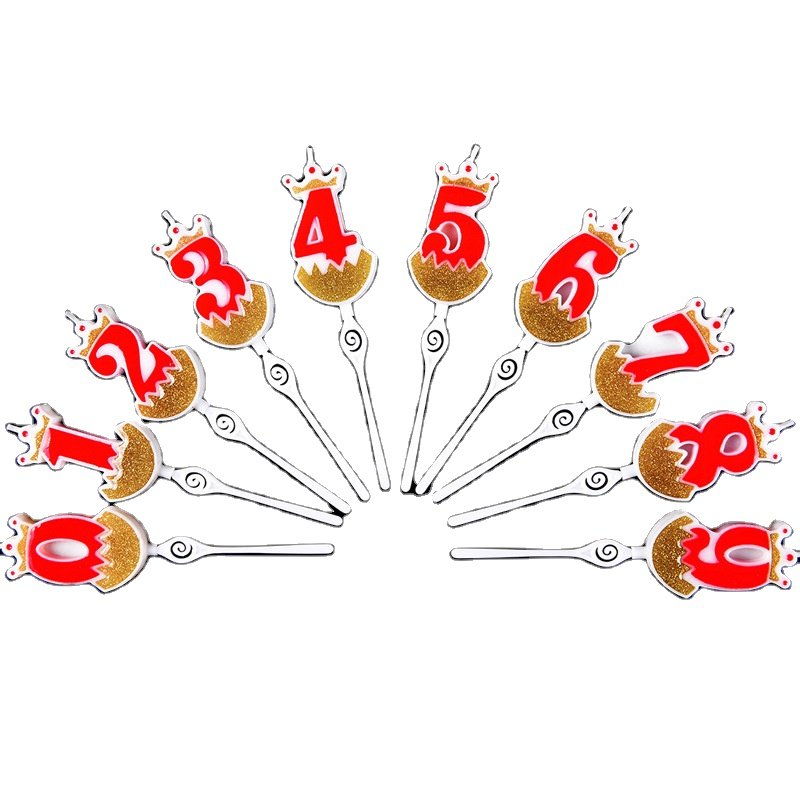 Fashion 10pcs/box Number Birthday Candle Cake Topper Set 0~9 Red Crown Number Candle Cupcake Decoration Cake Decorating Supplies