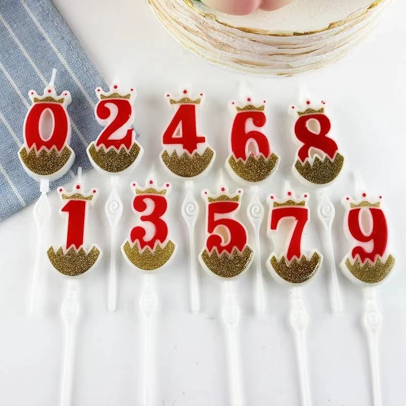 Fashion 10pcs/box Number Birthday Candle Cake Topper Set 0~9 Red Crown Number Candle Cupcake Decoration Cake Decorating Supplies