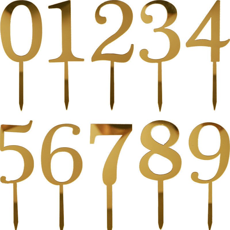 Ychon Wholesale 0-9 Number Cake Topper Shiny Gold Acrylic Number Cake Toppers for Birthday Party Wedding Anniversary