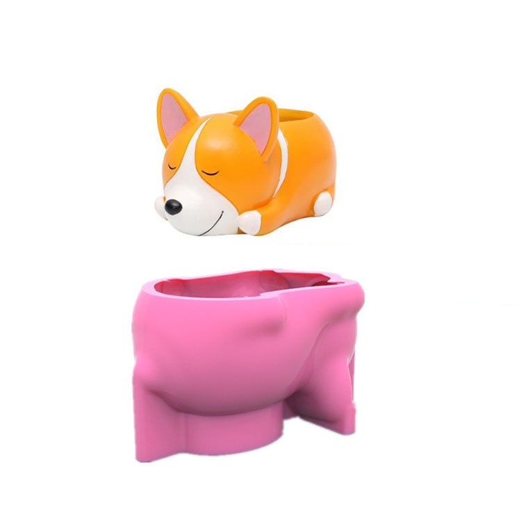 YS Custom DIY 3D Lie Dog Flower Pot Vase Plant Mold Flower Arrangement Container Decor Ornaments Candle Plaster Mold Tools