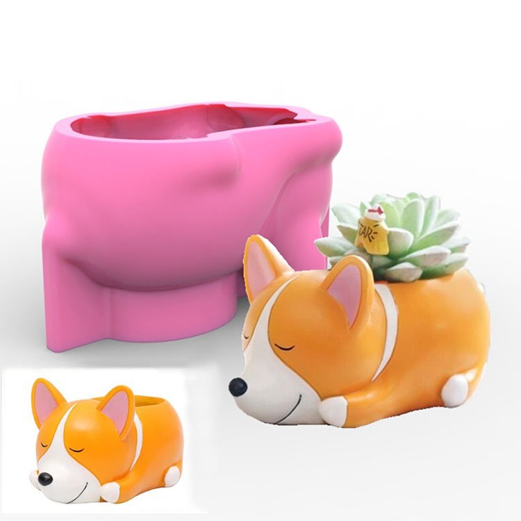 YS Custom DIY 3D Lie Dog Flower Pot Vase Plant Mold Flower Arrangement Container Decor Ornaments Candle Plaster Mold Tools