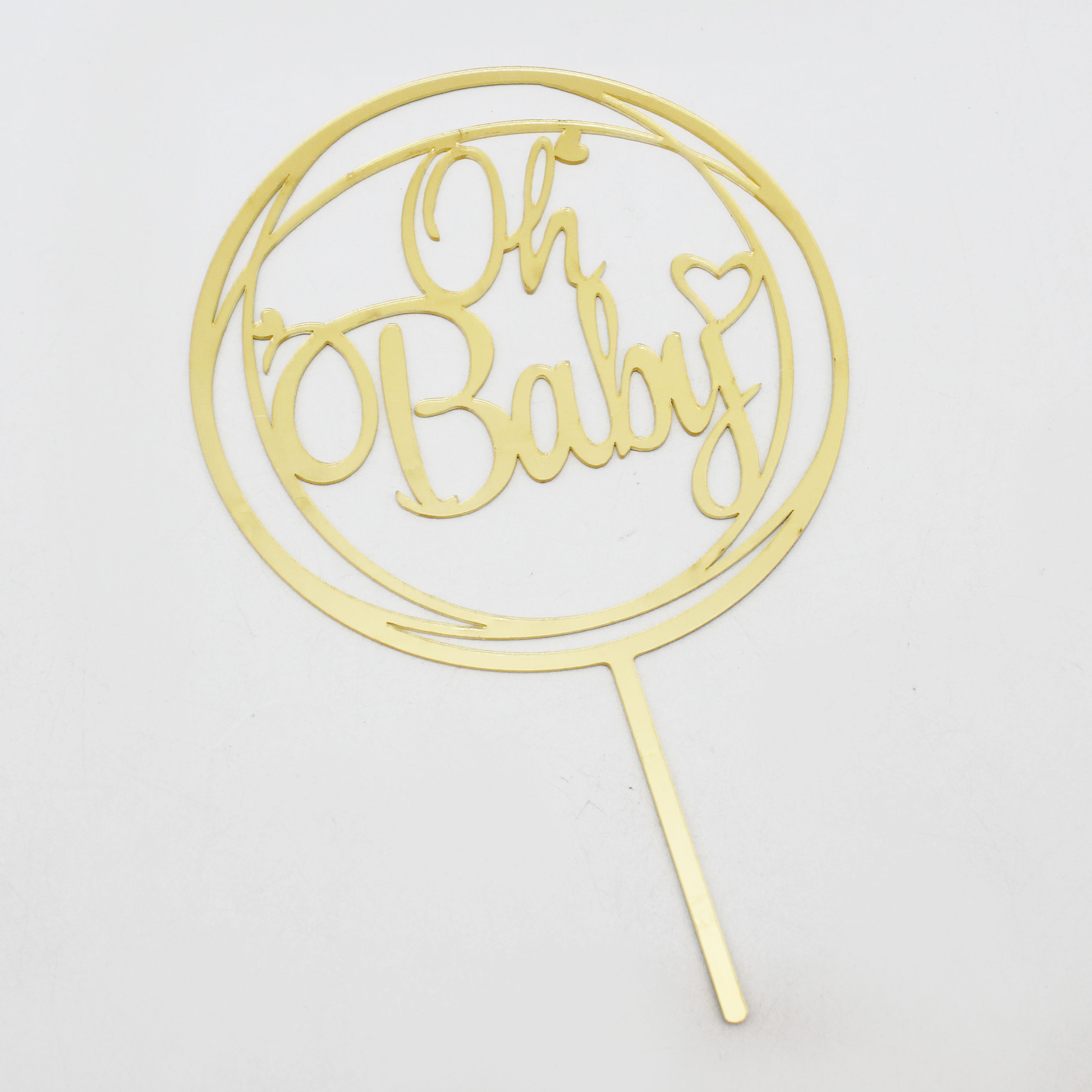 Ychon hot selling acrylic cake toppers oh baby little baby birthday cupcake decor gold glitter acrylic cake toppers