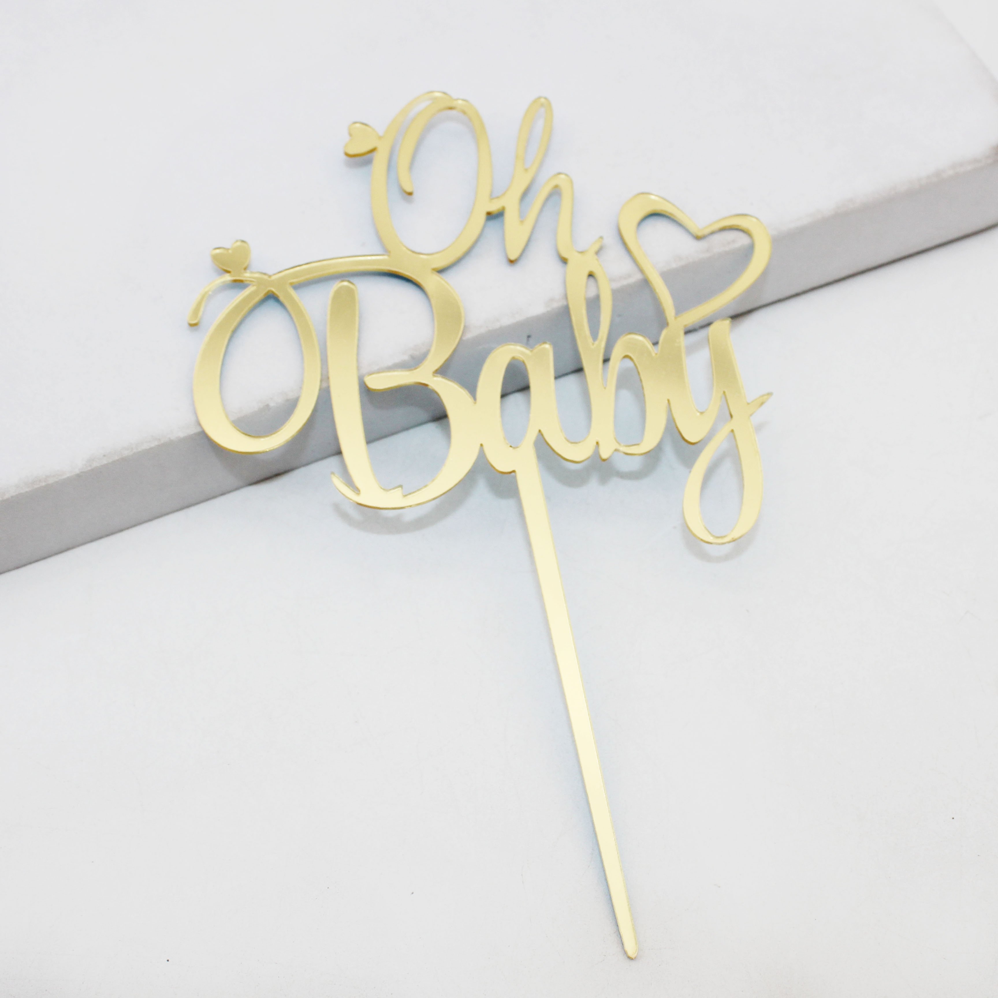 Ychon hot selling acrylic cake toppers oh baby little baby birthday cupcake decor gold glitter acrylic cake toppers