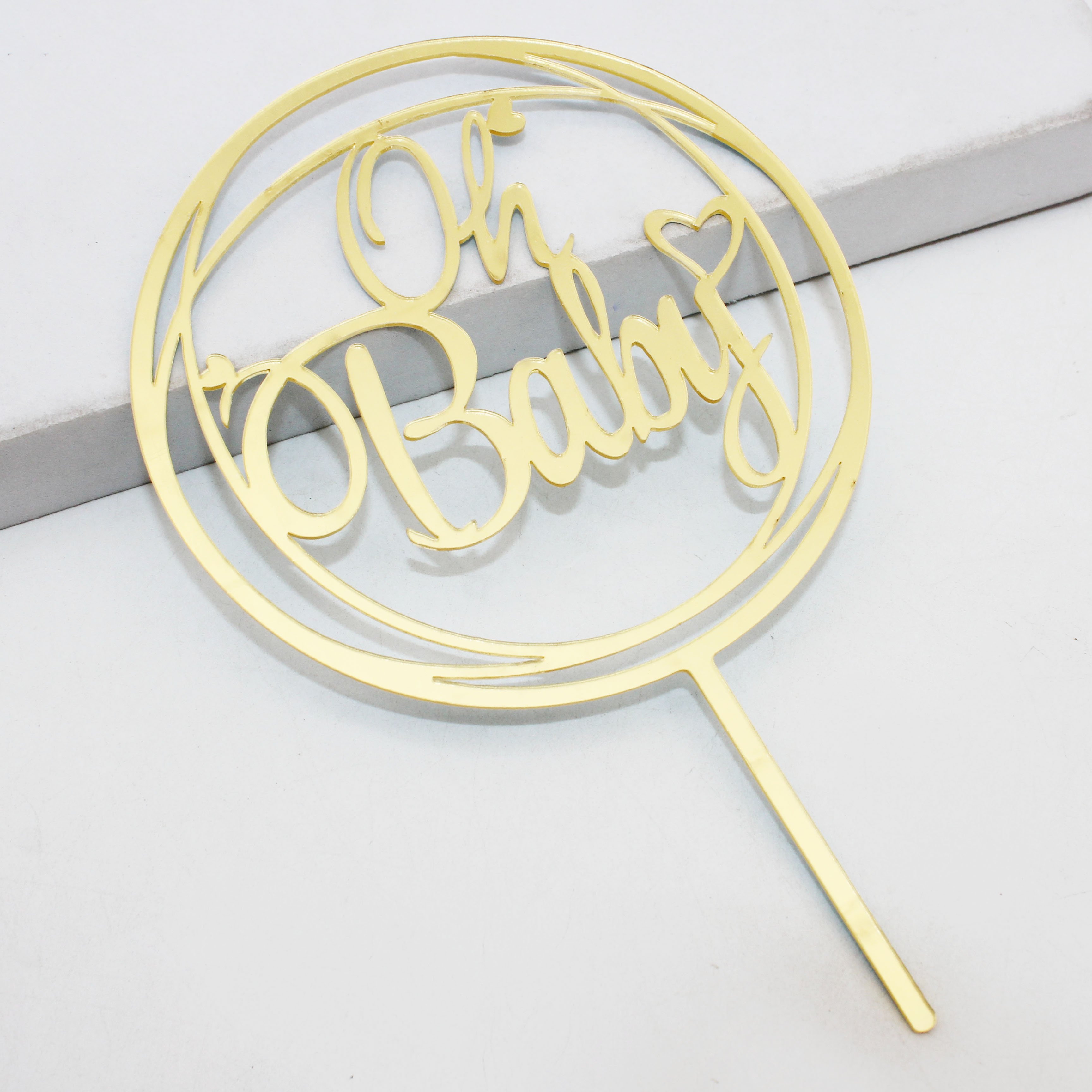 Ychon hot selling acrylic cake toppers oh baby little baby birthday cupcake decor gold glitter acrylic cake toppers