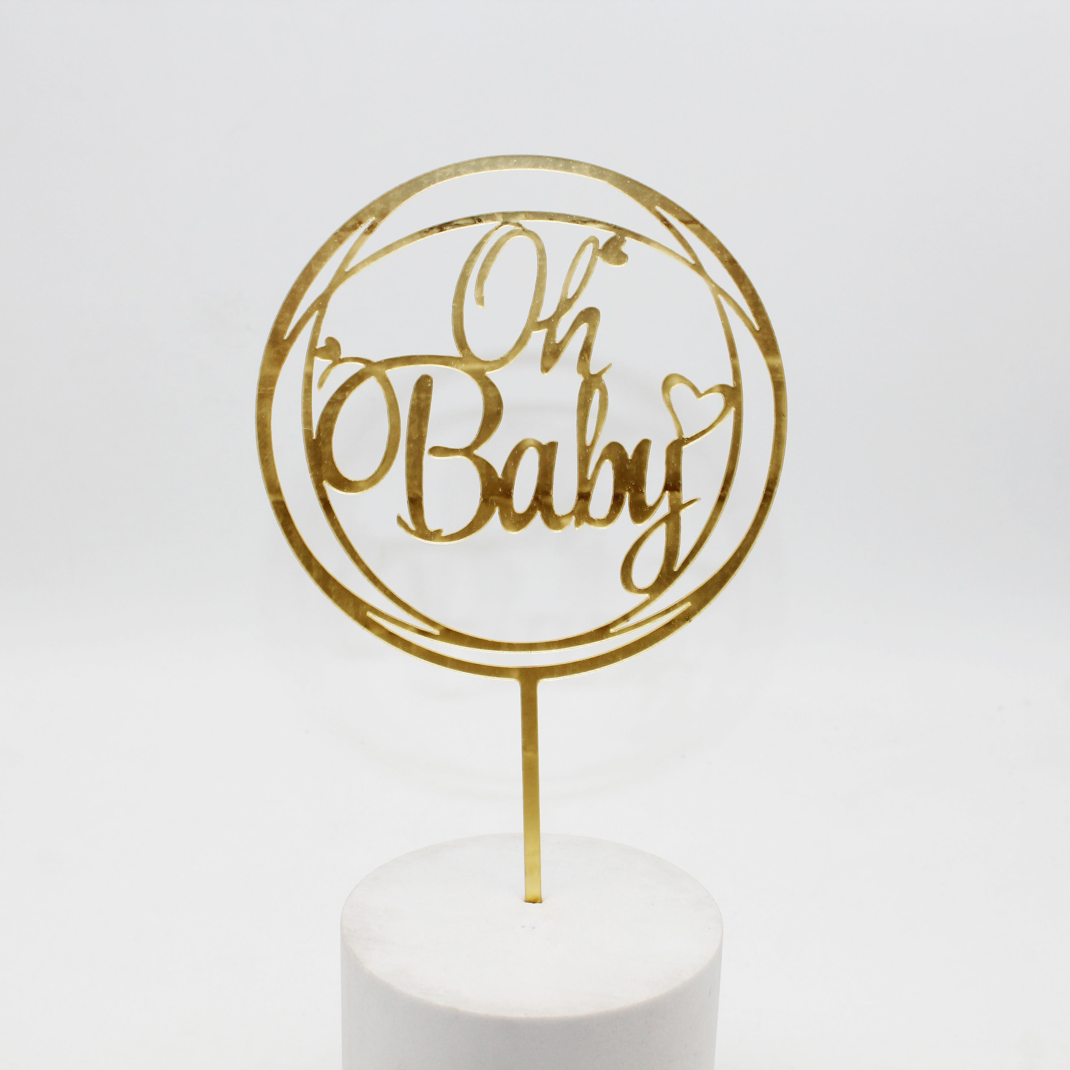 Ychon hot selling acrylic cake toppers oh baby little baby birthday cupcake decor gold glitter acrylic cake toppers