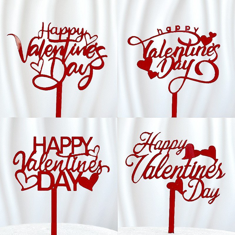 Happy Valentine's Day Cake Decorating Supplies Gold Red Acrylic Cake Topper for Valentine's Day Party Cake Decorations Wholesale