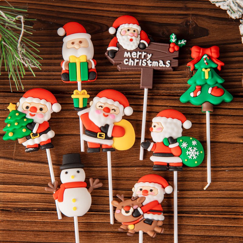 Christmas Tree 3d Doll Toy Ornament Pvc Plastic Father Santa Claus Cupcake Decoration Merry Christmas Cake Topper