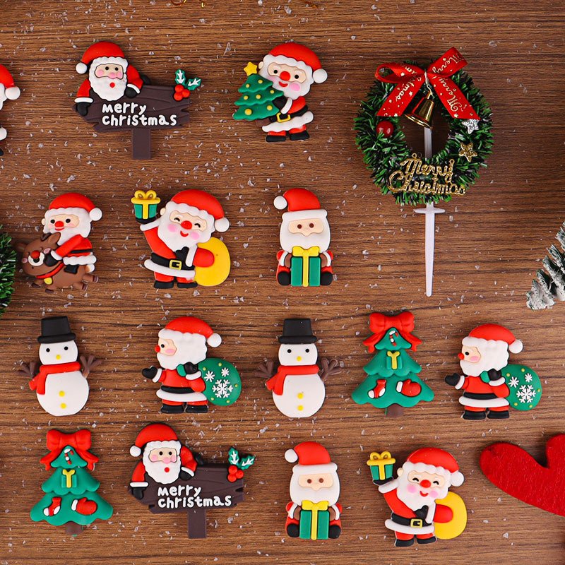 Christmas Tree 3d Doll Toy Ornament Pvc Plastic Father Santa Claus Cupcake Decoration Merry Christmas Cake Topper