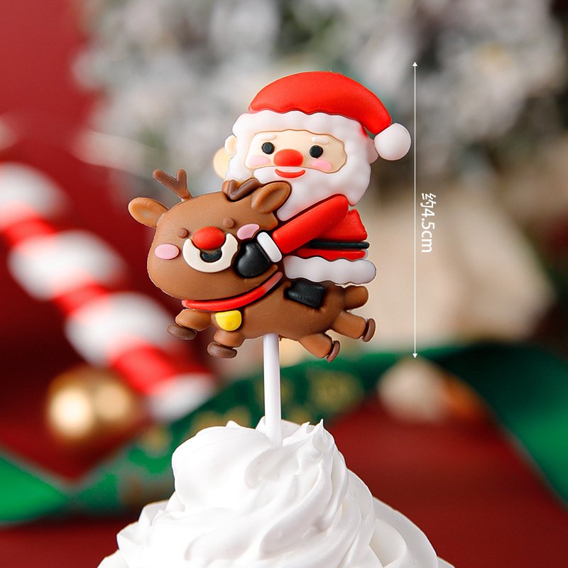 Christmas Tree 3d Doll Toy Ornament Pvc Plastic Father Santa Claus Cupcake Decoration Merry Christmas Cake Topper