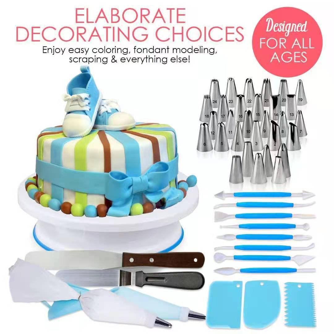 207pcs Plastic & Silicone Cake Decorating Mouth Set Turntable Sugar Turning Tool Color Measuring Spoon Baking Set