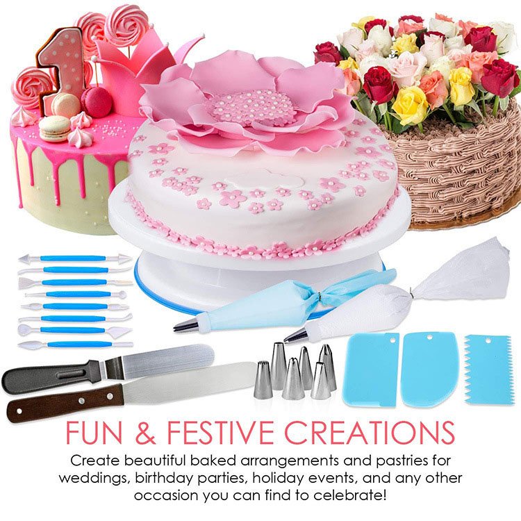 207pcs Plastic & Silicone Cake Decorating Mouth Set Turntable Sugar Turning Tool Color Measuring Spoon Baking Set