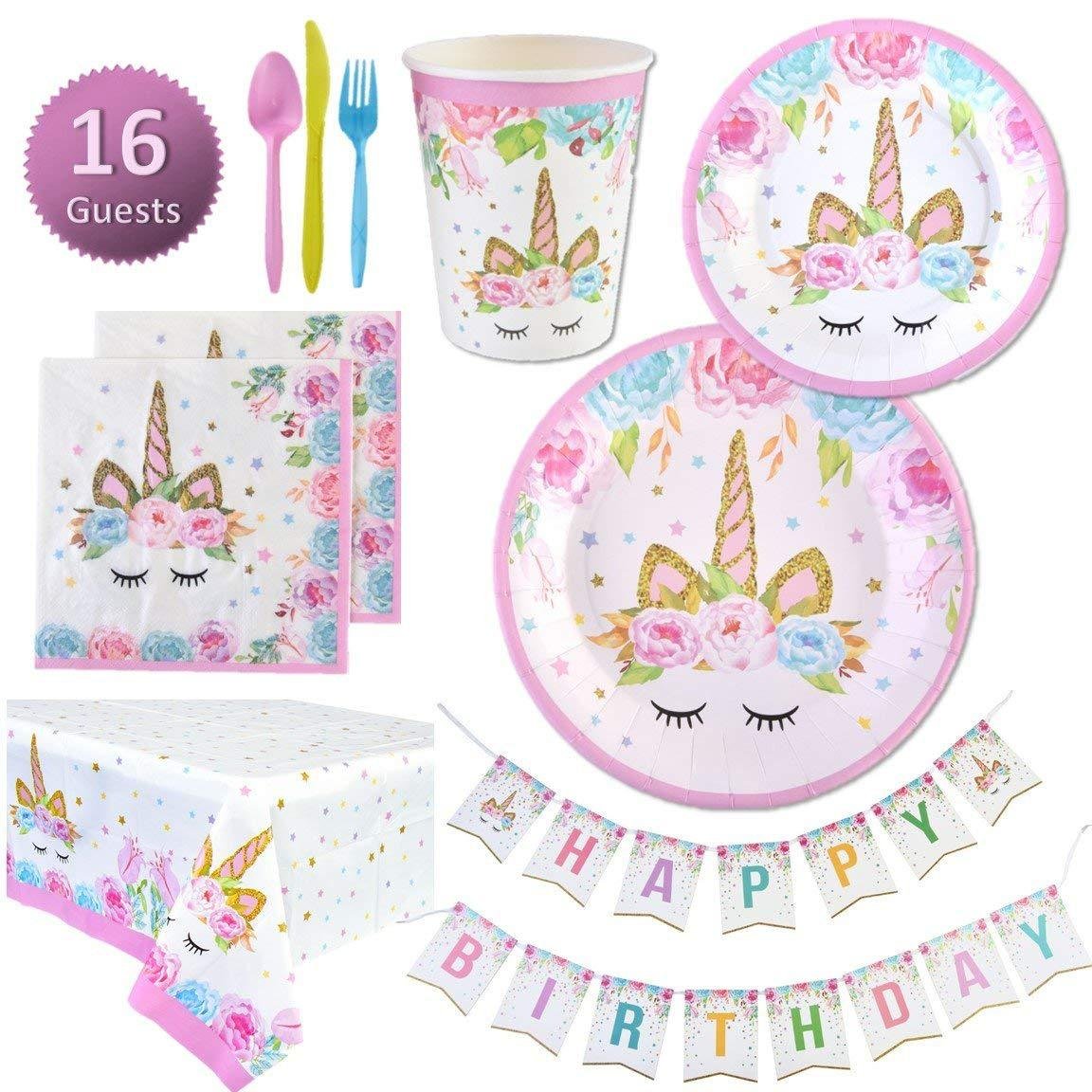 Unicorn Party Supplies Unicorn Birthday Party Decorations With Birthday Banner Unicorn Balloons Cake Topper Cake Cutter Candles