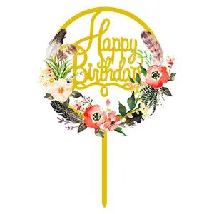 Happy Birthday Cake Topper Glitter Paper Cupcake Dessert Decor Supplies