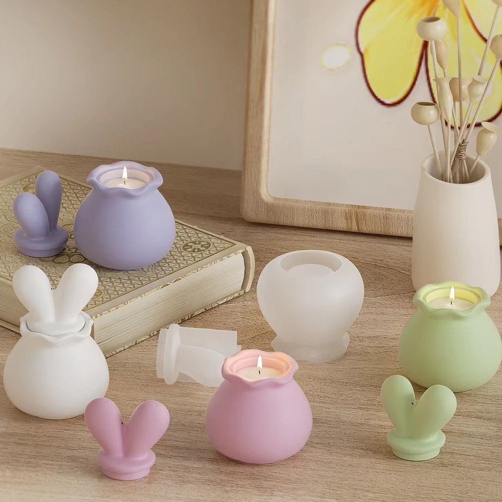 Easy Demold Rabbit Cover Silicone Molds DIY Candle Holder Bunny Ear Cup Resin Storage Gift Box Food Compliant Cake Tool Bag