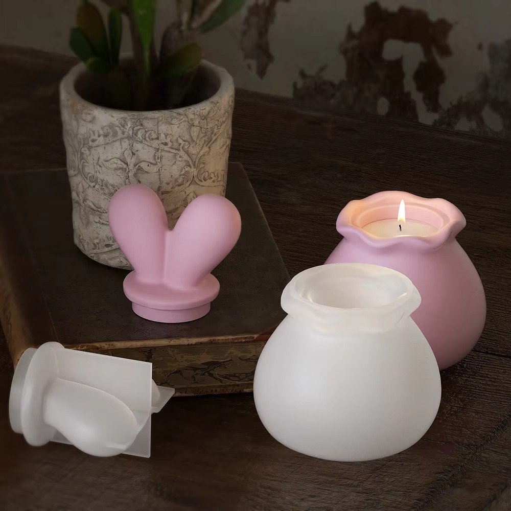 Easy Demold Rabbit Cover Silicone Molds DIY Candle Holder Bunny Ear Cup Resin Storage Gift Box Food Compliant Cake Tool Bag