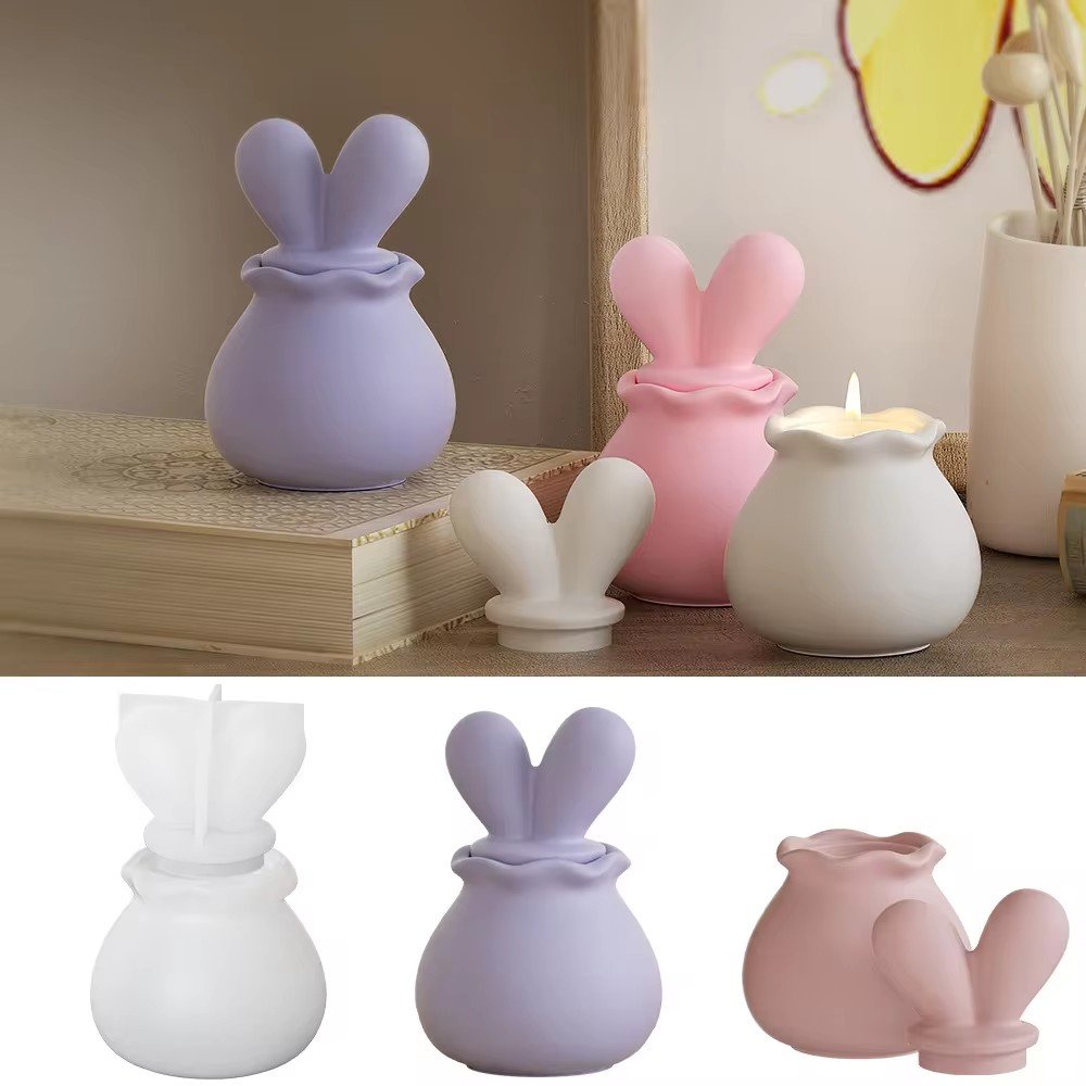 Easy Demold Rabbit Cover Silicone Molds DIY Candle Holder Bunny Ear Cup Resin Storage Gift Box Food Compliant Cake Tool Bag