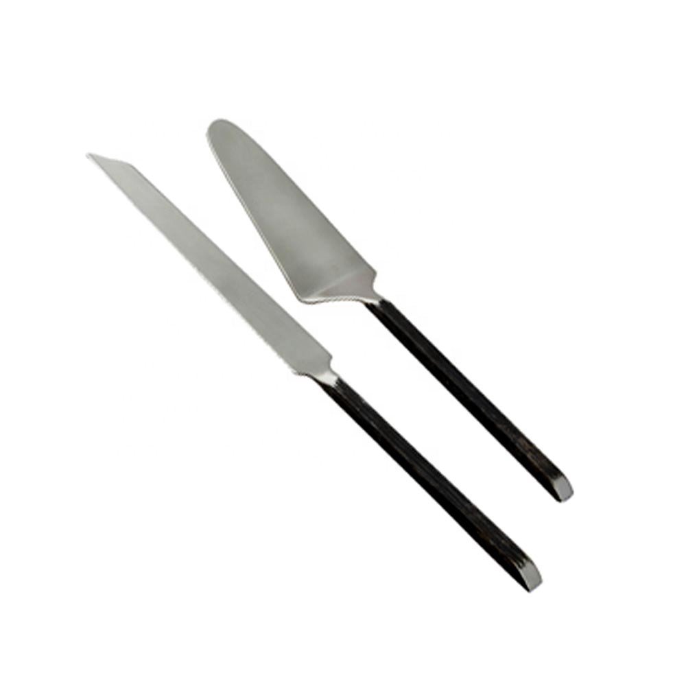 Silver Polished Handle wedding server sets Stainless Steel Cake Tools And Cake Server Set With Heart Chain Handmade