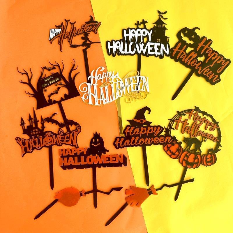 New Halloween cake decorating supplies Castle Bat Double acrylic cake topper halloween party decoration