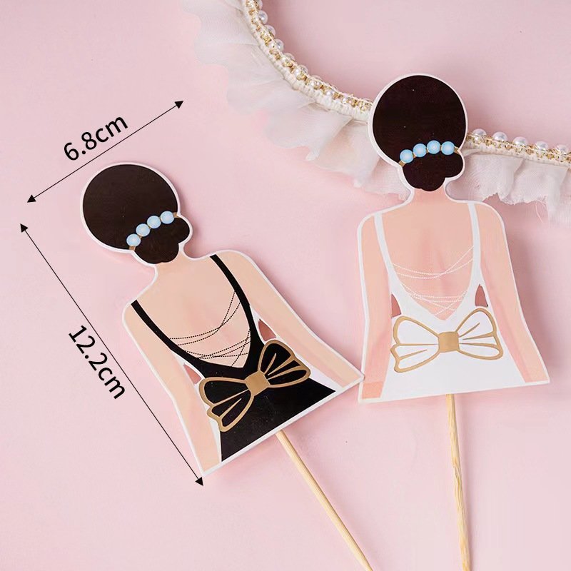 1PC Queen's Day Happy Birthday Baking Cake Topper Decoration Back View Skirt Goddess Festival Happy Bow Cake Decorating Supplies