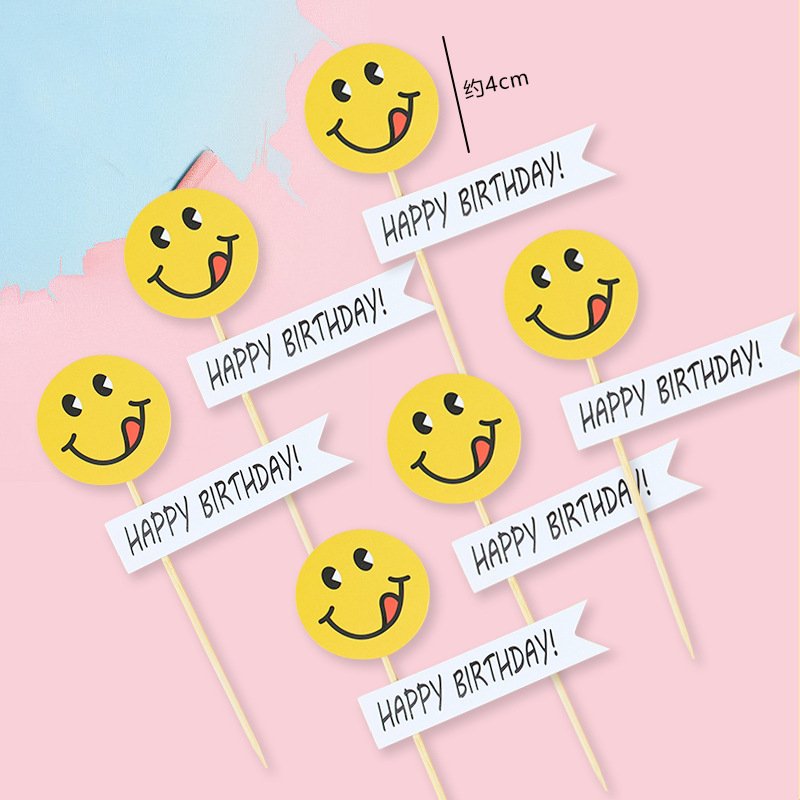 Cartoon Paper Smile Bear Flowers Cupcake Topper Happy Birthday Flags Cake Baby Shower Cake Decor Supplies