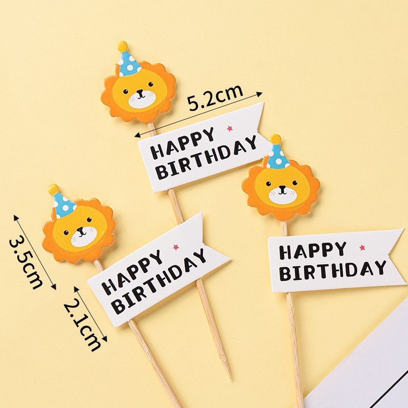 Cartoon Paper Smile Bear Flowers Cupcake Topper Happy Birthday Flags Cake Baby Shower Cake Decor Supplies
