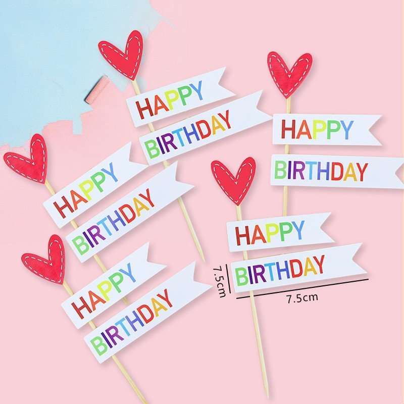 Cartoon Paper Smile Bear Flowers Cupcake Topper Happy Birthday Flags Cake Baby Shower Cake Decor Supplies