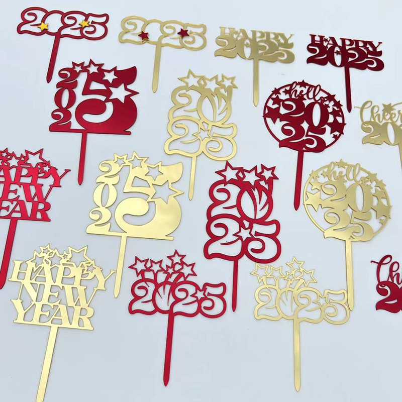 New Style Christmas Cake Decoration Happy New Year Acrylic Cake Topper 2025 Cake Decorating Supplies