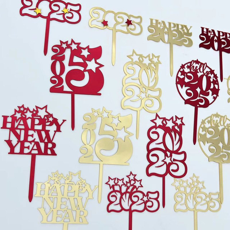 New Style Christmas Cake Decoration Happy New Year Acrylic Cake Topper 2025 Cake Decorating Supplies