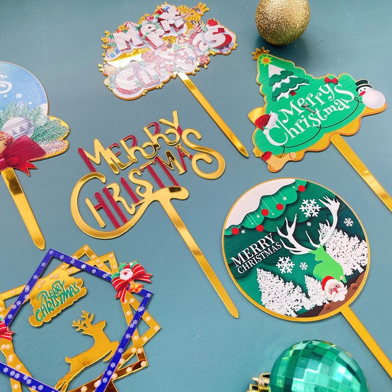 Christmas cake toppers wholesale xmas cake decoration cake decorating supplies santa snowmwan acrylic cupcake toppers