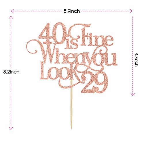 Happy Birthday Party Supplies with Rose Gold Glitter Funny 40th Birthday Cake Topper for 40th Birthday Party Decorations