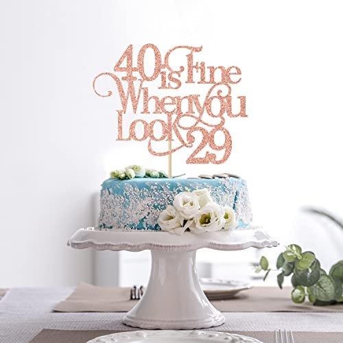 Happy Birthday Party Supplies with Rose Gold Glitter Funny 40th Birthday Cake Topper for 40th Birthday Party Decorations