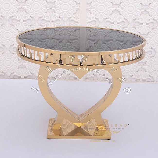 Black top luxury stainless steel cake table heart shape base round elegant wedding cake table