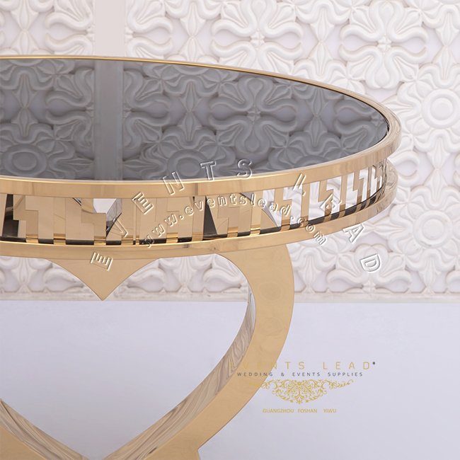 Black top luxury stainless steel cake table heart shape base round elegant wedding cake table
