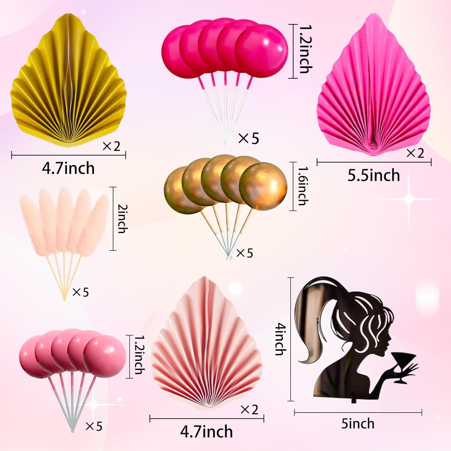 Princess Cake Topper Cake Decoration for Girl with balls and palms for Girl Kid Happy Birthday Party Decorations Supplies