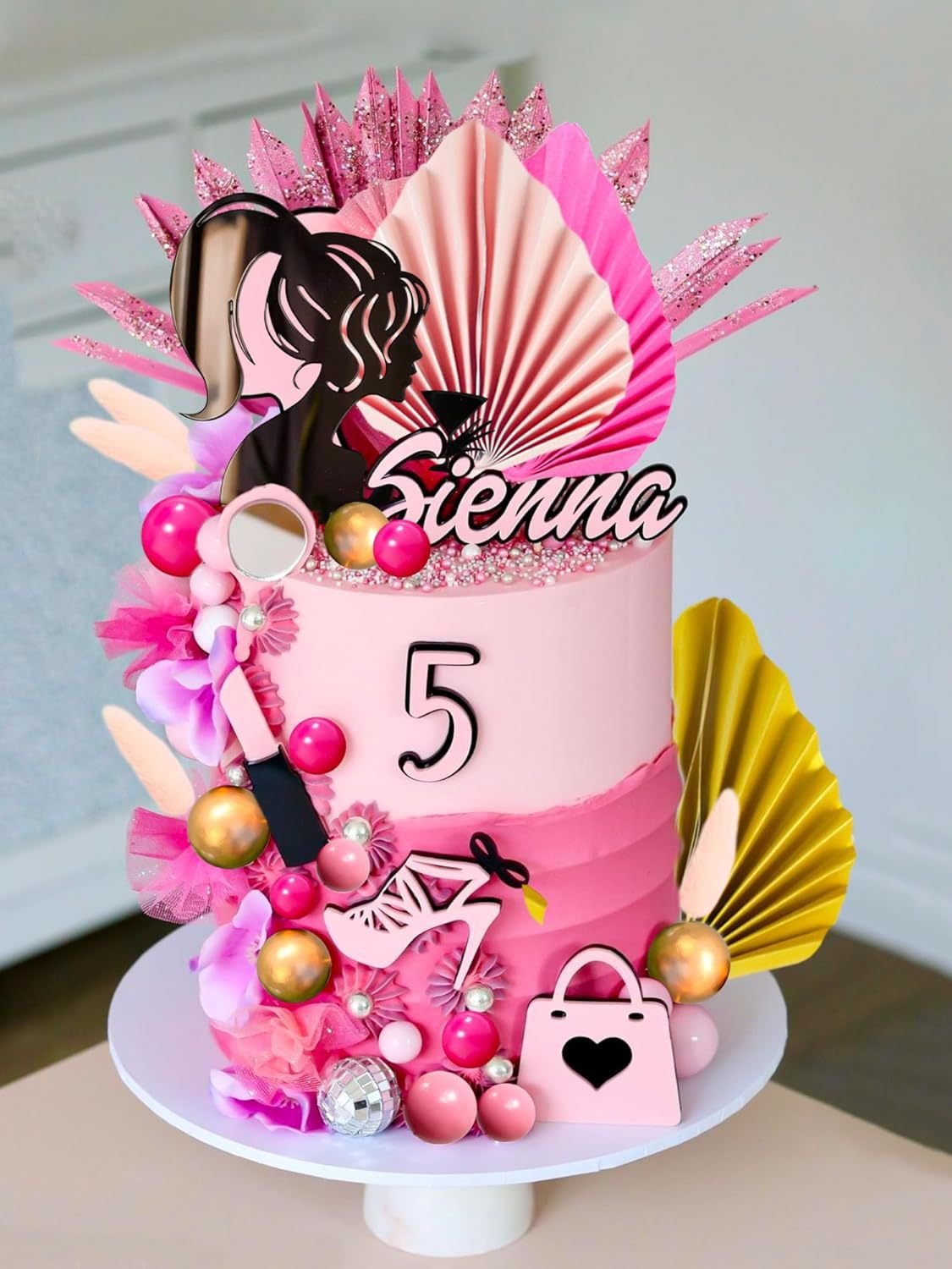 Princess Cake Topper Cake Decoration for Girl with balls and palms for Girl Kid Happy Birthday Party Decorations Supplies