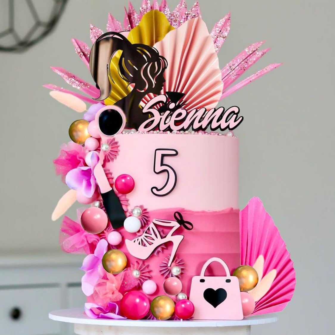 Princess Cake Topper Cake Decoration for Girl with balls and palms for Girl Kid Happy Birthday Party Decorations Supplies