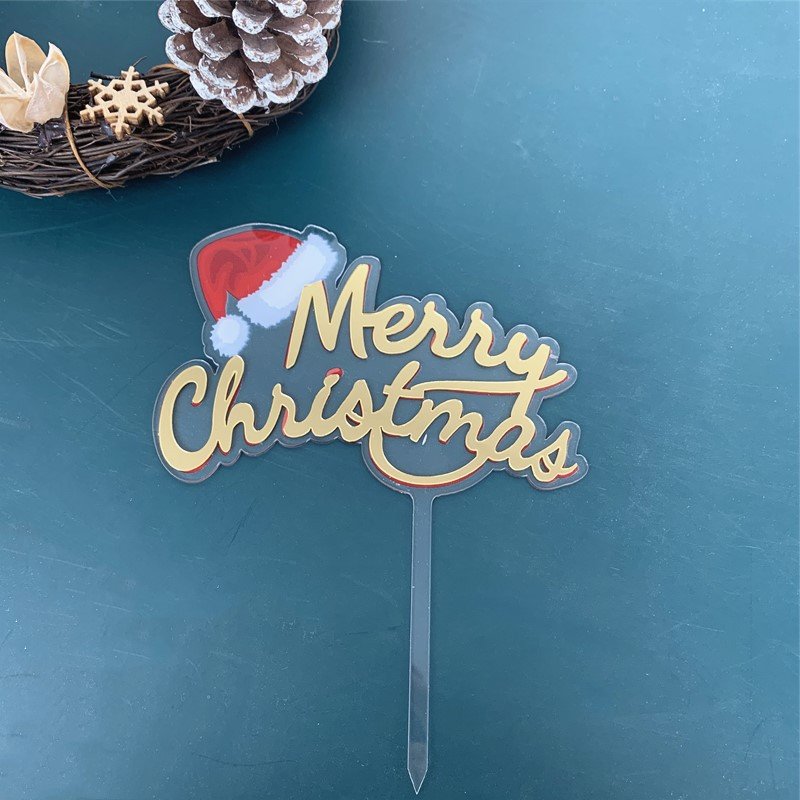 Color print cakes decoration accessories Elk Sleigh acrylic cake topper Cartoon Santa Claus merry christmas cake toppers