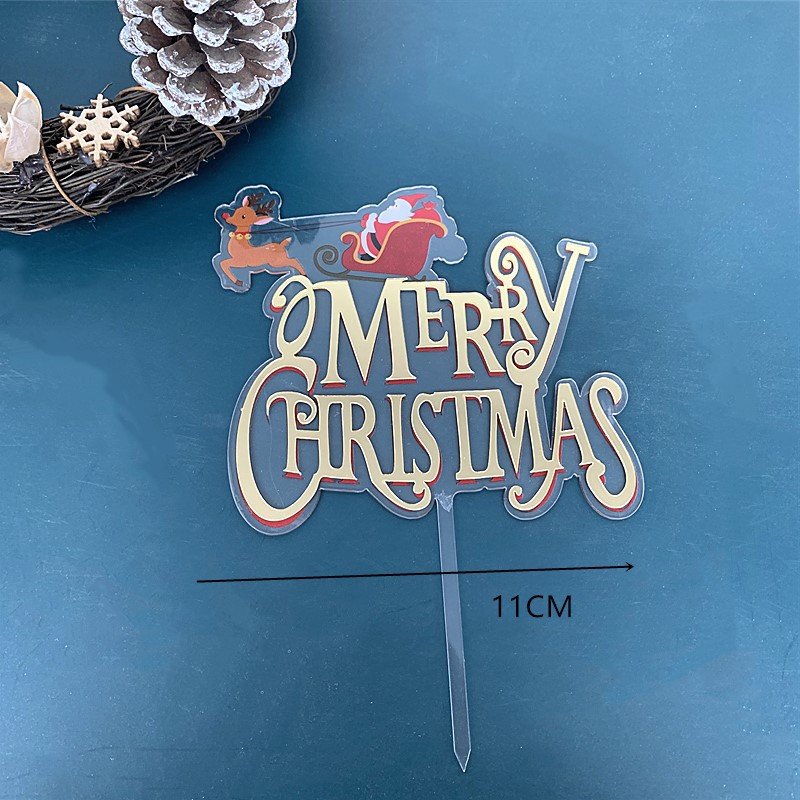 Color print cakes decoration accessories Elk Sleigh acrylic cake topper Cartoon Santa Claus merry christmas cake toppers