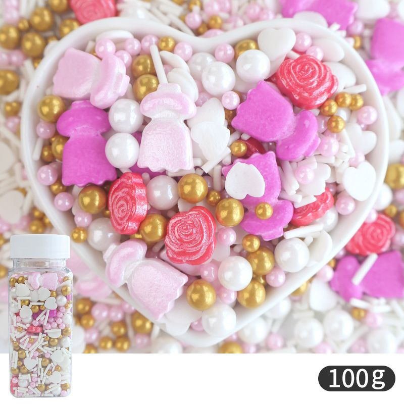 100g/Bottle Pearlescent Colorful Mixed Edible Sugar Beads Cake Sprinkles Sugar Pearls for Candy Dessert Cupcake Decorating