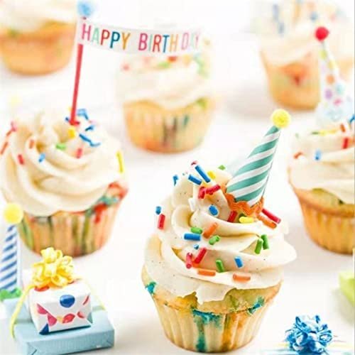 Mini Cake Hats Happy Birthday Cake Toppers Felt Ball Conical Cap Cupcake Topper Birthday Party Baby Shower Dessert Decoration