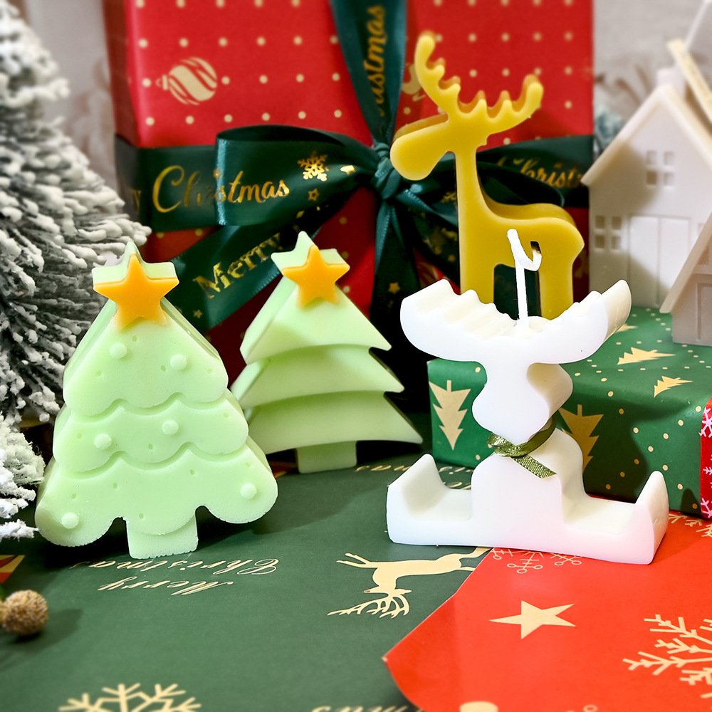 V92 Christmas Decoration Christmas Tree Shape Scented Silicone Candle Mould Fragrance Aromatherapy Soy Wax Candles Mold