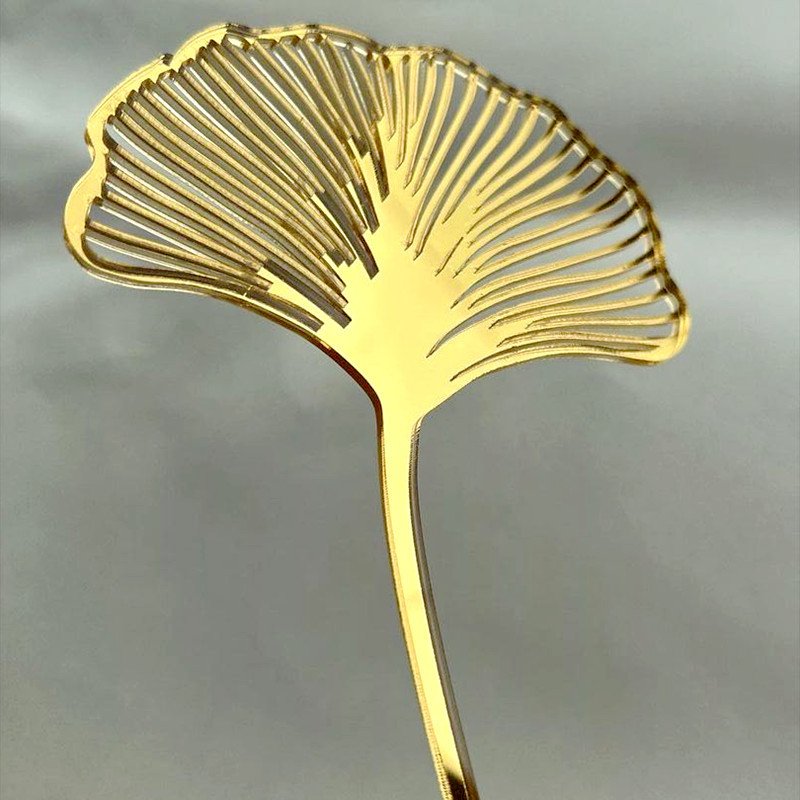 New arrival golden Ginkgo leaf cake decoration acrylic cake card baking cake topper for Party Decoration Supplies